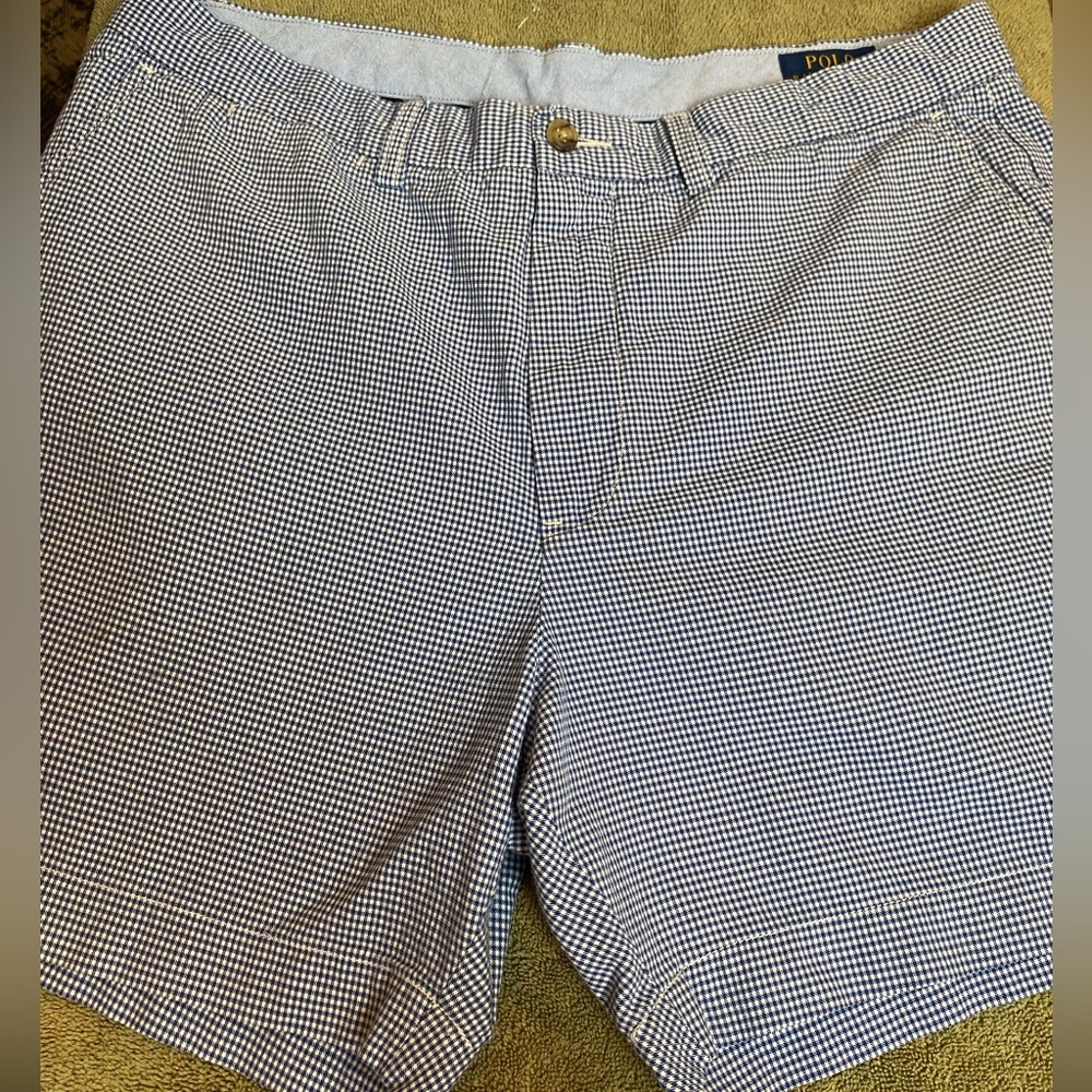 Polo by Ralph Lauren storm Blue White Houndstooth Shorts, 34,plaid classic